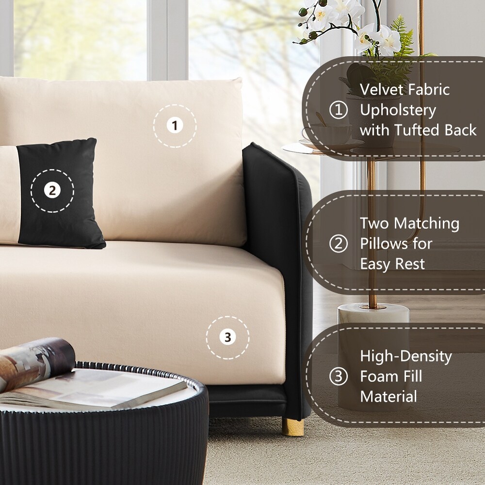 Modern Fabric 3 Seat Sofa with Two Pillows and Metal Legs