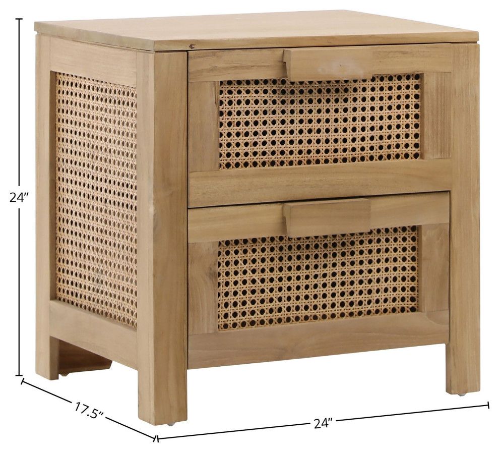 Lorraine Teak and Woven Rattan 2 Drawer Storage Side Table  a Natural Finish   Tropical   Side Tables And End Tables   by Karina Living  Houzz