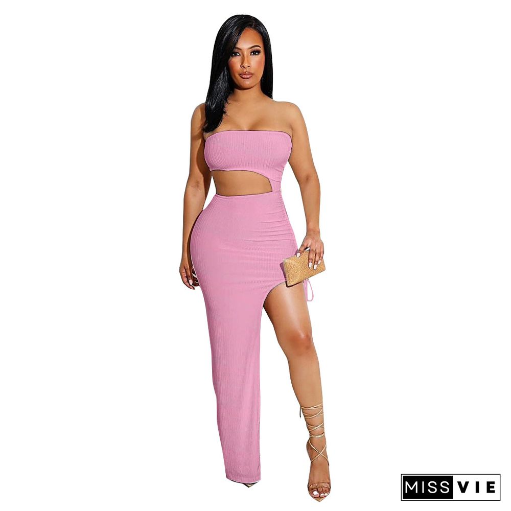 Sexy Strapless Cut Out High Split Party Dress