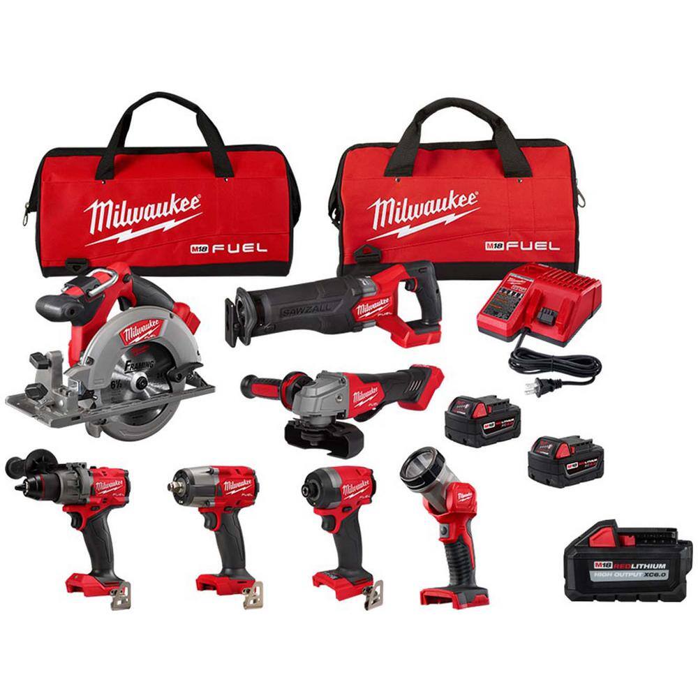 MW M18 FUEL 18V Lithium-Ion Brushless Cordless Combo Kit (7-Tool) w(3) Batteries 3697-27-48-11-1865