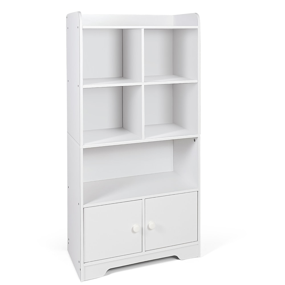 Costway 4 Tier Bookshelf 2 Door Storage Cabinet w/4 Cubes Display   See Details