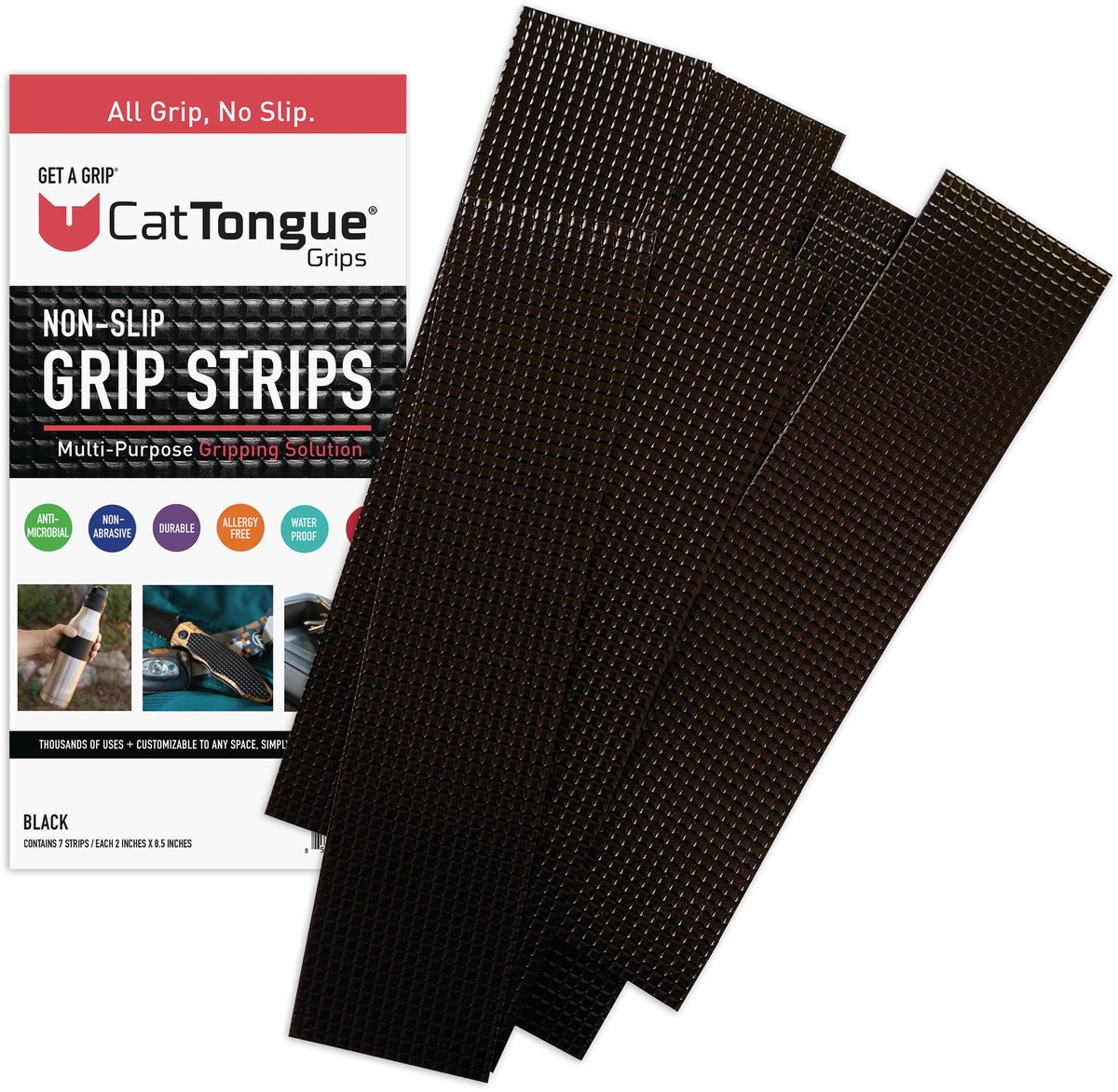 CatTongue Grips Gription Non-Abrasive Anti-Slip Strips 2 In. W. X 8 In. L. Black