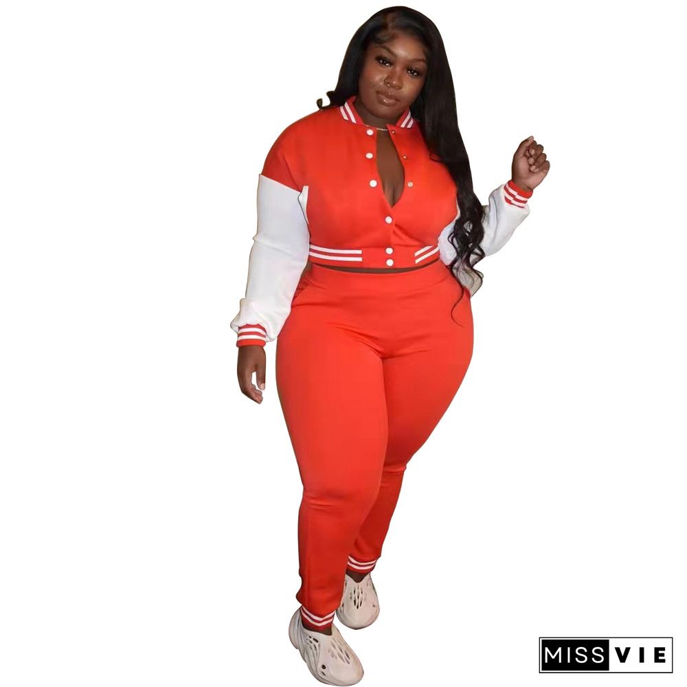 Plus Size Baseball Jacket Pants Jogger Sport Suit