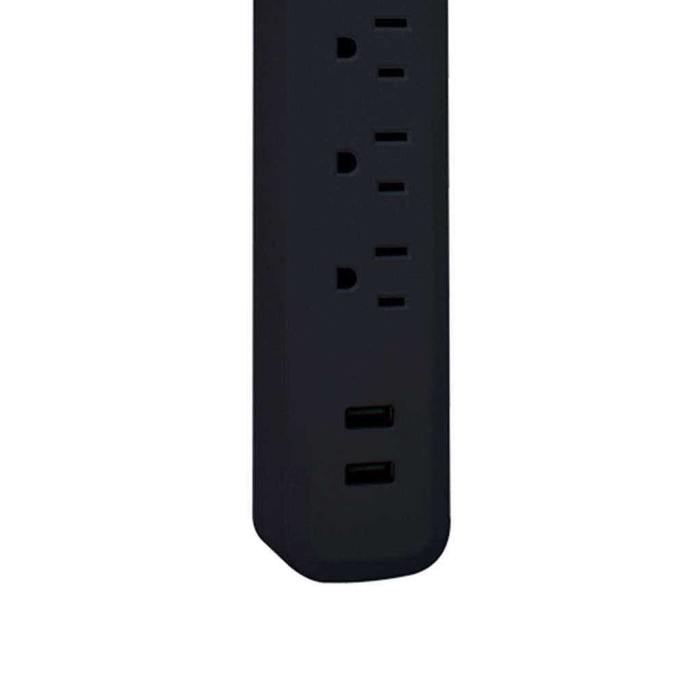 Globe Electric Designer 6 ft. 2 USB Port (3.1 Amp) 6-Outlet Surge Protector Power Strip with Fabric Cord and Right-Angle Plug Black 78439