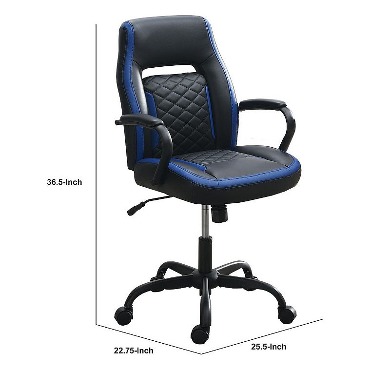 Ida 26 Inch Ergonomic Office Chair， Faux Leather Swivel Seat， Black， Blue