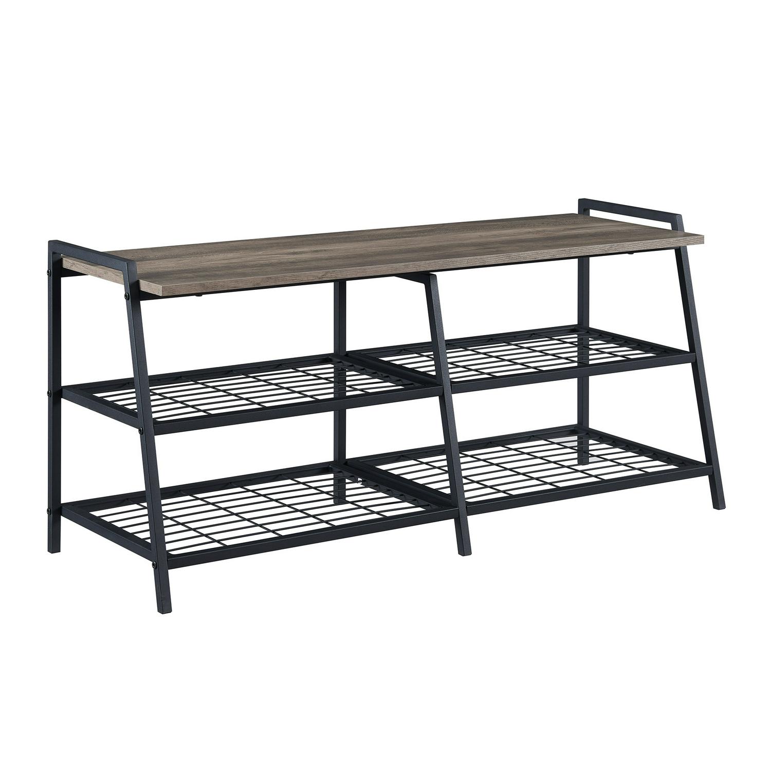 Manor Park 3-Tier Durable Shoe Rack， Metal， MDF and Wood， Gray