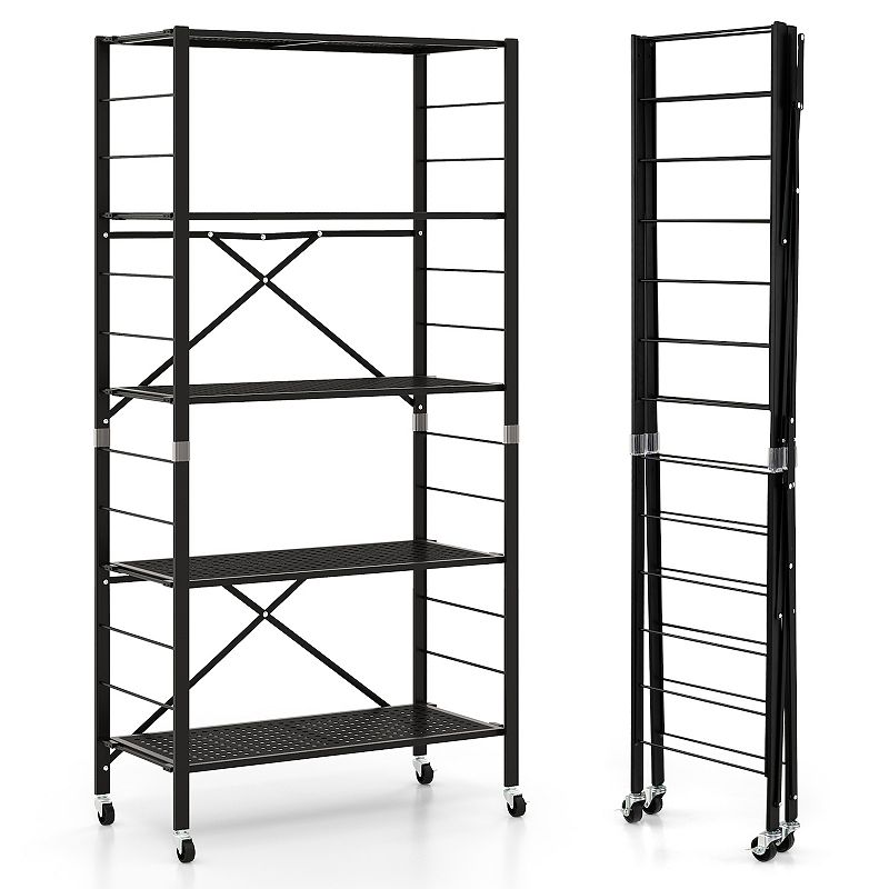 5-tier Adjustable Shelves With Wheels For Garage Kitchen Balcony