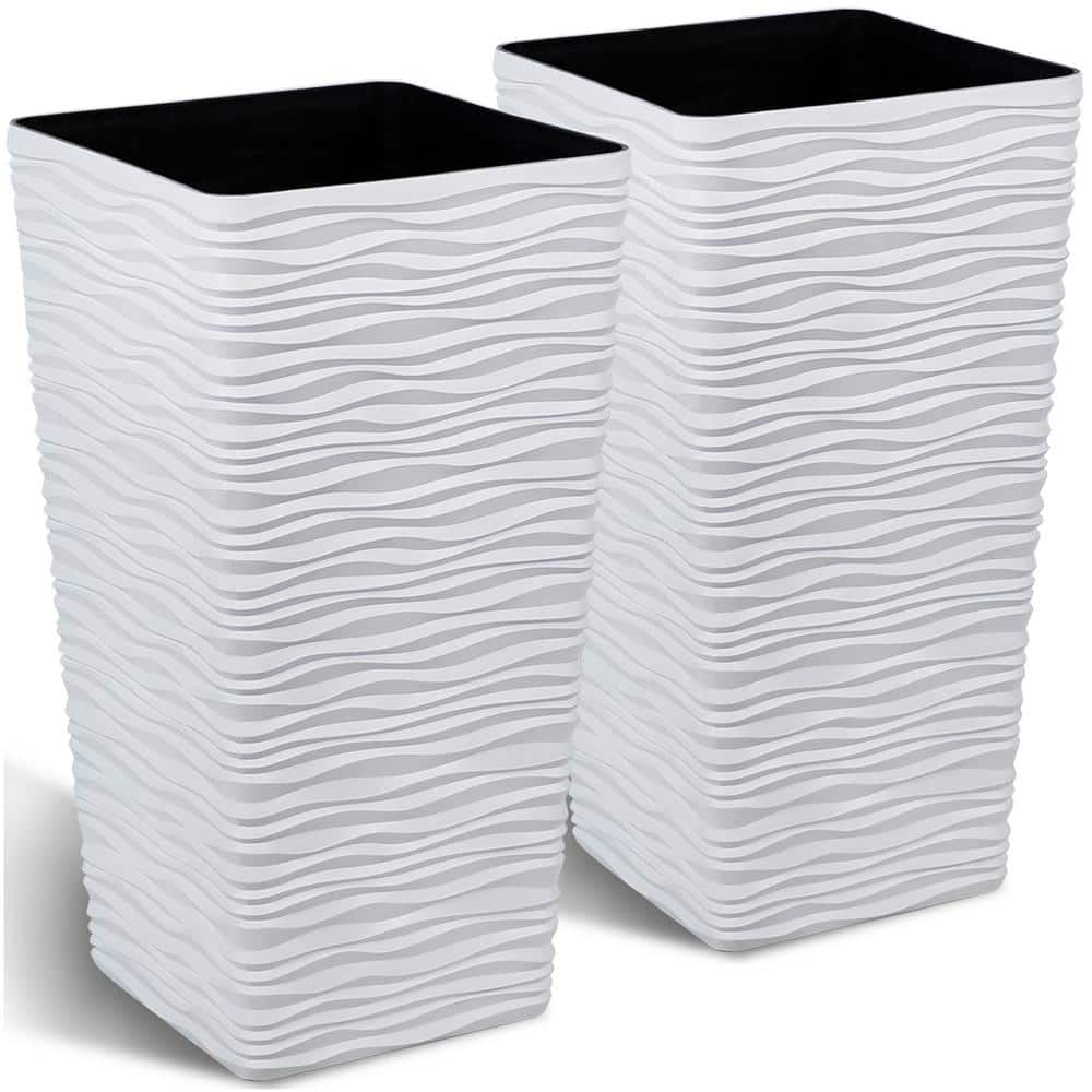 Worth Garden 11 in. W x 22 in. H White Plastic Tall Rectangular Planter (2-Pack) G816A05