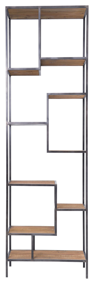 Geometric Reclaimed Wood and Iron Bookcase 102 quot  Industrial   Bookcases   by Zin Home  Houzz