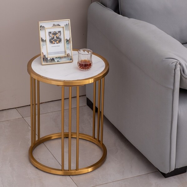 Round Side/End table with Golden Stainless Steel Frame