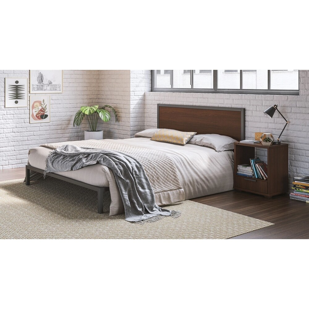 Homestyles 2 Piece Merge Brown Wood Queen Bed with Nightstand Set