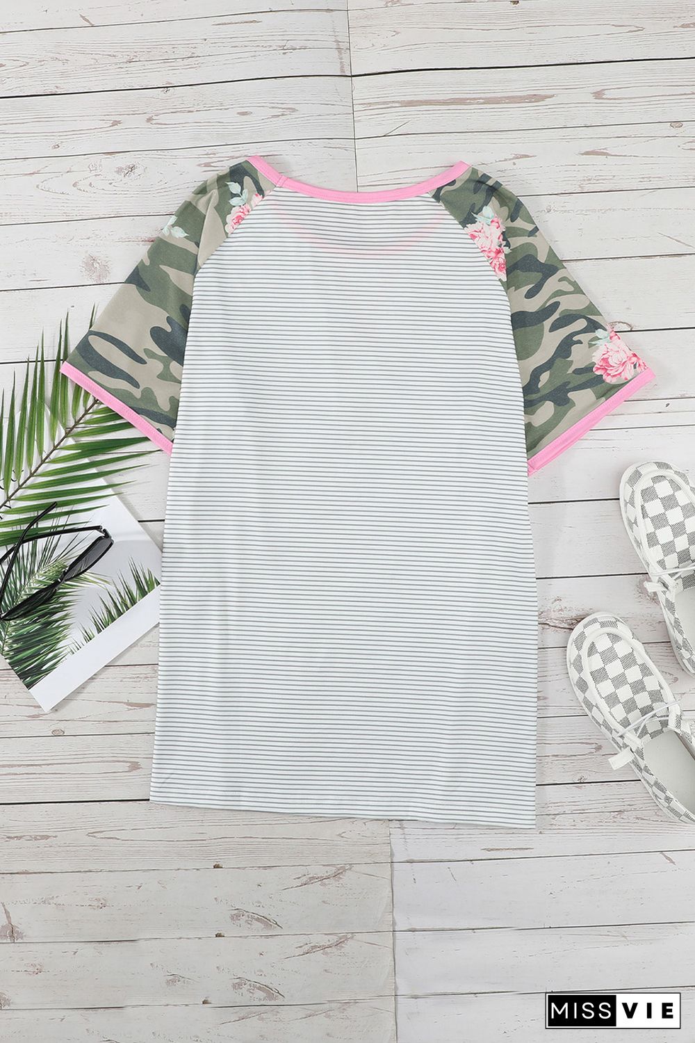 Gray Plus Size Camo Sleeve Striped Tee