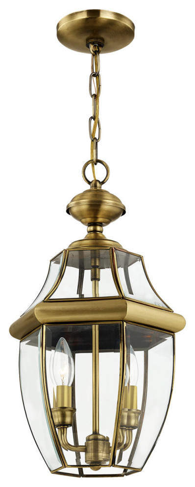 Monterey 2 Light Outdoor Pendant or Chandeller  Antique Brass   Traditional   Outdoor Hanging Lights   by Lighting New York  Houzz