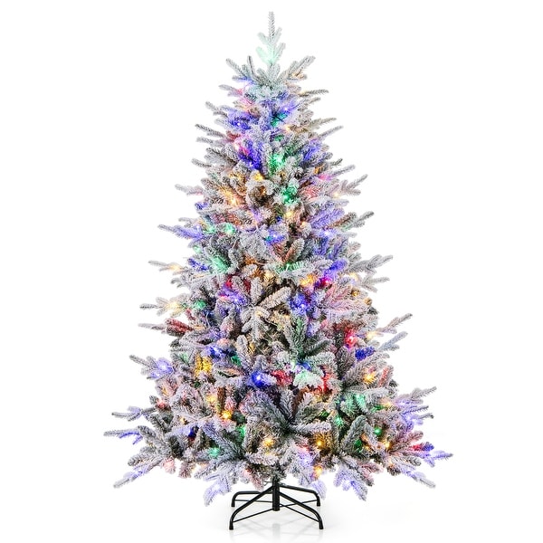 Gymax 4.5/6/7 FT PreLit Artificial Christmas Tree Snow Flocked Full