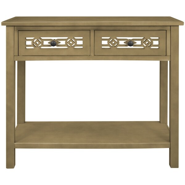 Classic Console Table with Hollow-out Decoration Two Top Drawers