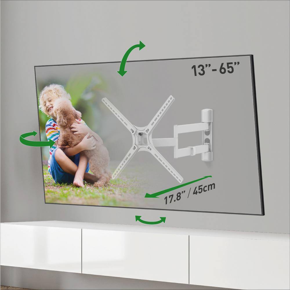 Barkan a Better Point of View Barkan 13 in. to 65 in. Full Motion - 4 Movement Flat  Curved TV Wall Mount White Patented to Fit Various Screen Types 3400W.W