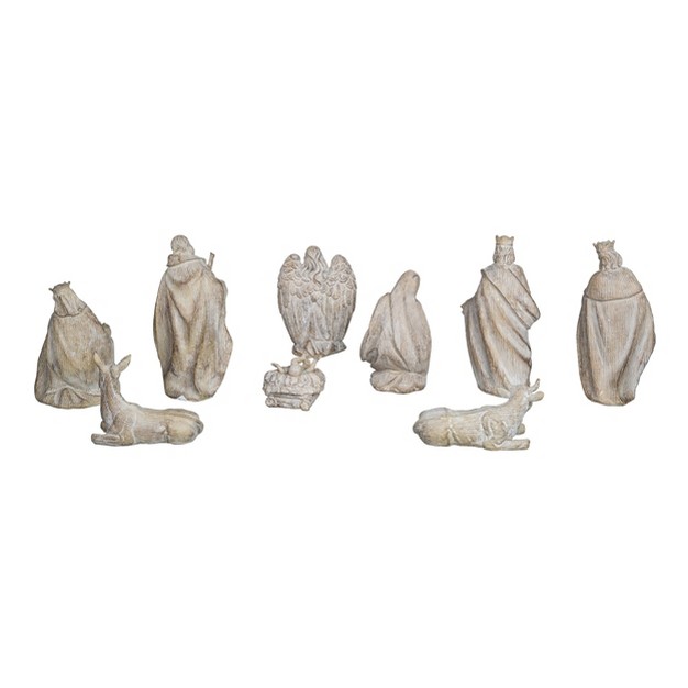 Transpac Resin 7 In Off white Christmas Rustic Nativity Figurines Set Of 9