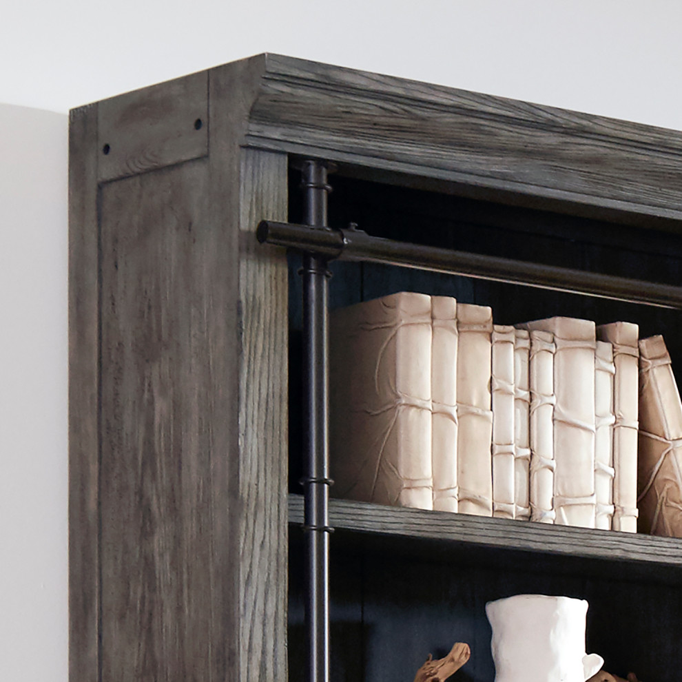 8  x27Tall Bookcase Wall With Ladder  Storage Organizer  Gray   Industrial   Bookcases   by Martin Furniture  Houzz