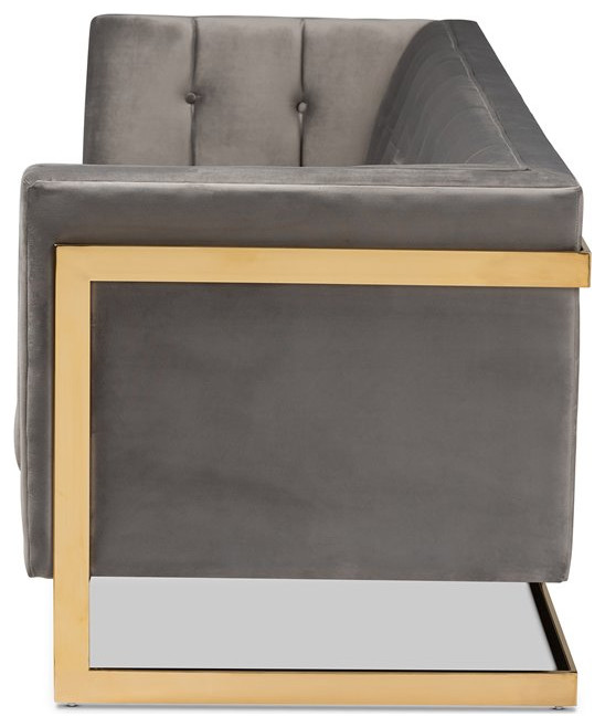 Pemberly Row 17.3 quotModern Velvet Fabric Upholstered Sofa in Gray/Gold   Contemporary   Sofas   by Homesquare  Houzz