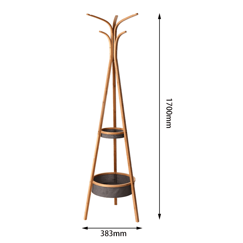 SUGIFT Bamboo Coat Rack with Storage Rack Living Room Bedroom Φ15.1 x 66.9 inch