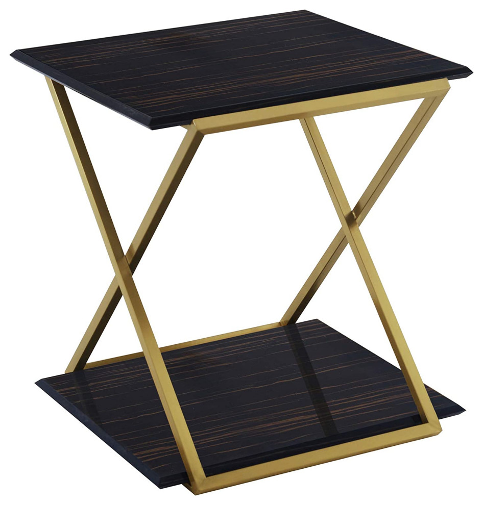 Modern End Table  Brushed Gold Metal Frame With Lower Open Shelf  Dark Brown   Rustic   Side Tables And End Tables   by Declusia  Houzz