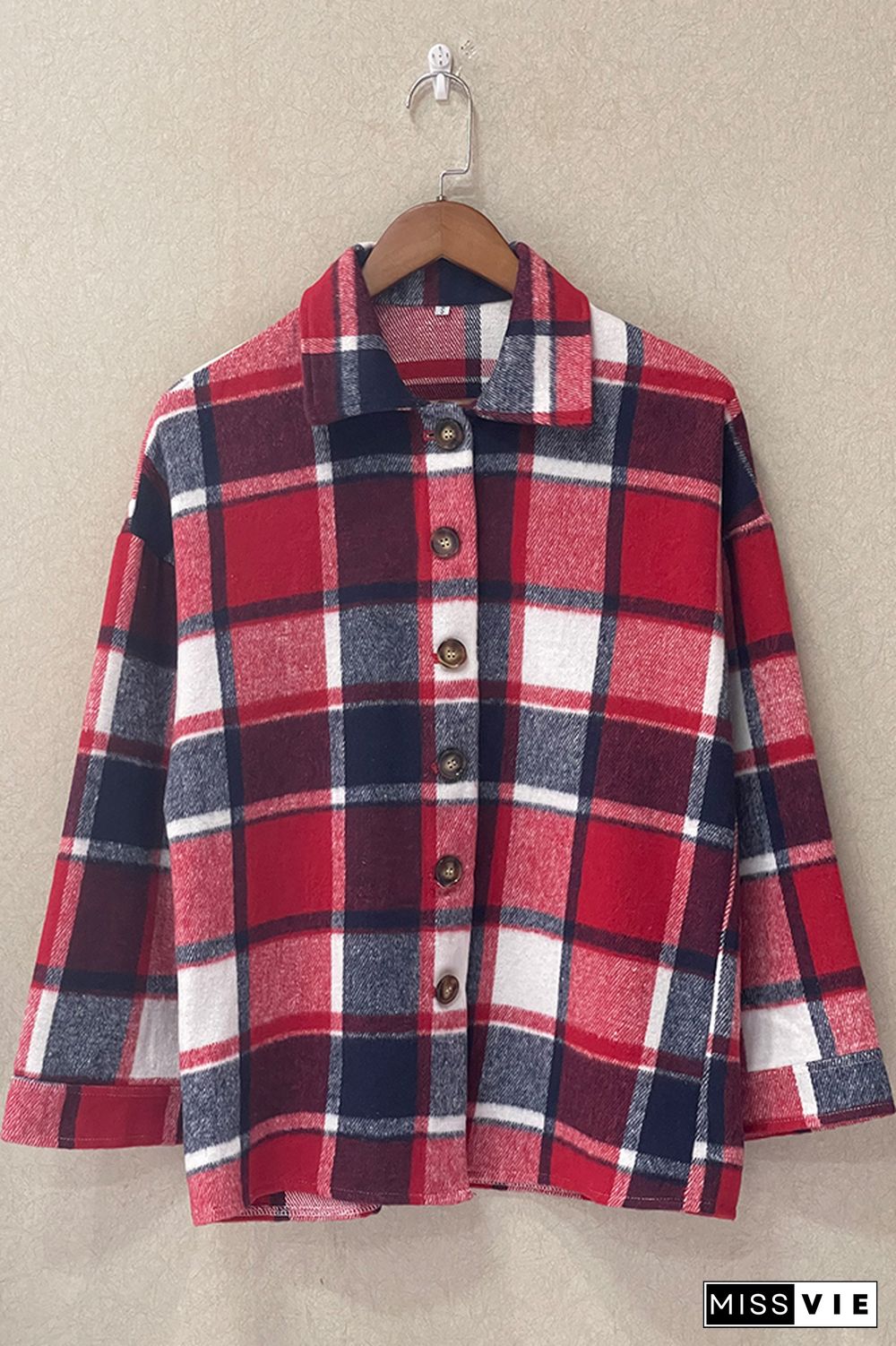 Plaid Shirts Long Sleeve Flannel Lapel Button Down Pocketed Shacket Jacket Coats