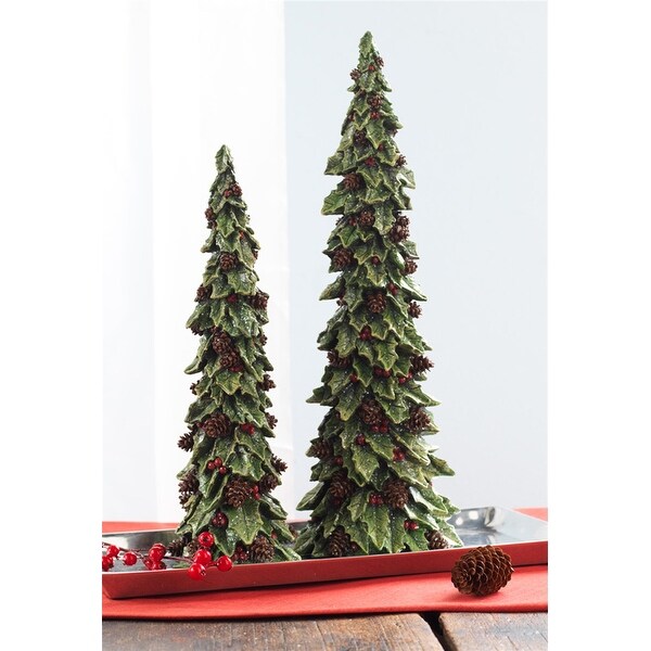 Holly Trees w/Pinecone Detail (Set of 2) 19.5H，15H Polystone