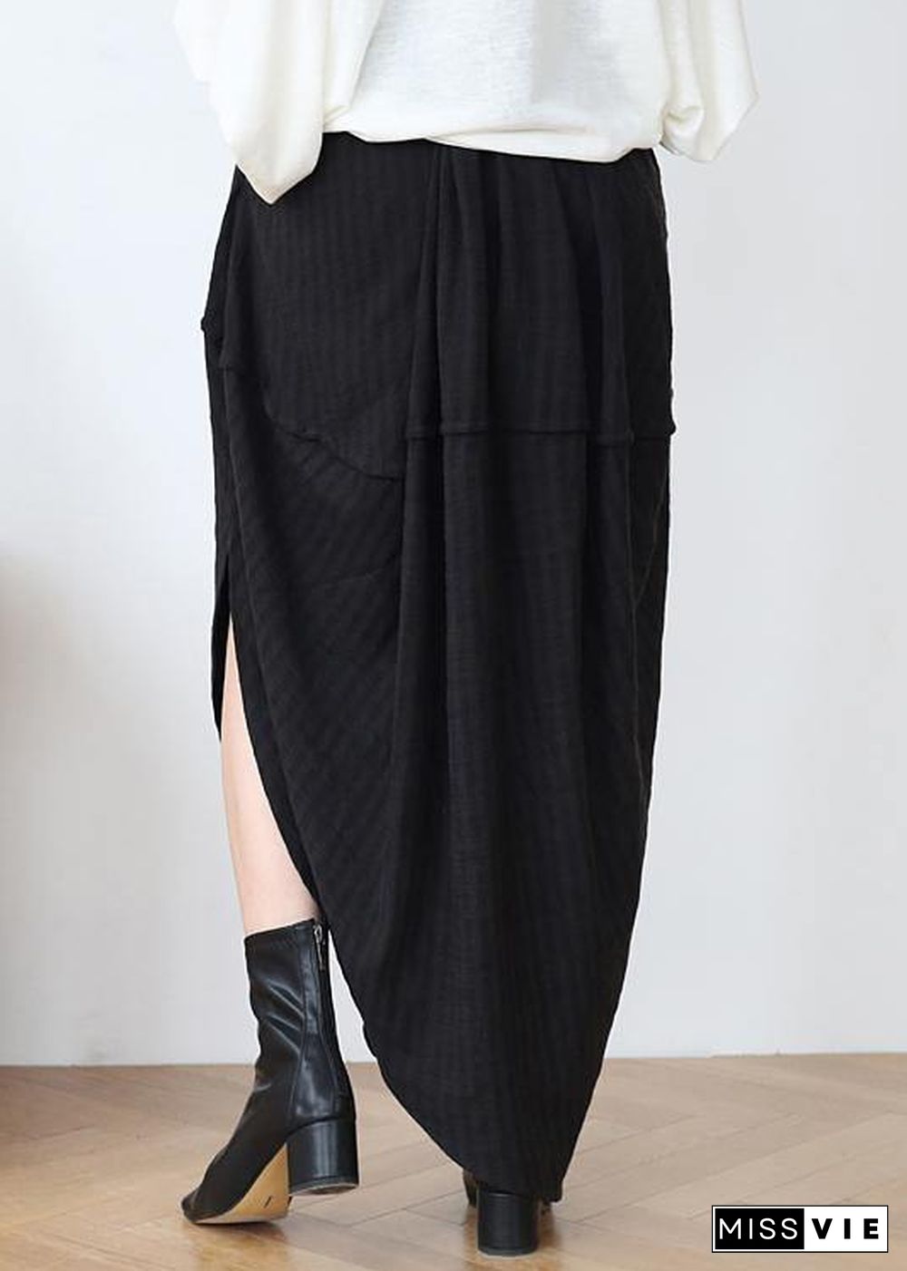 Simple Black asymmetrical Design Linen Skirt