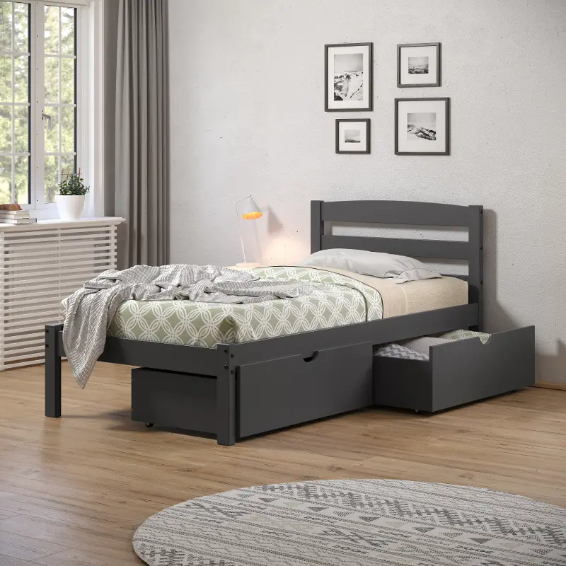 Econo Gray Twin Bed with Storage Drawers