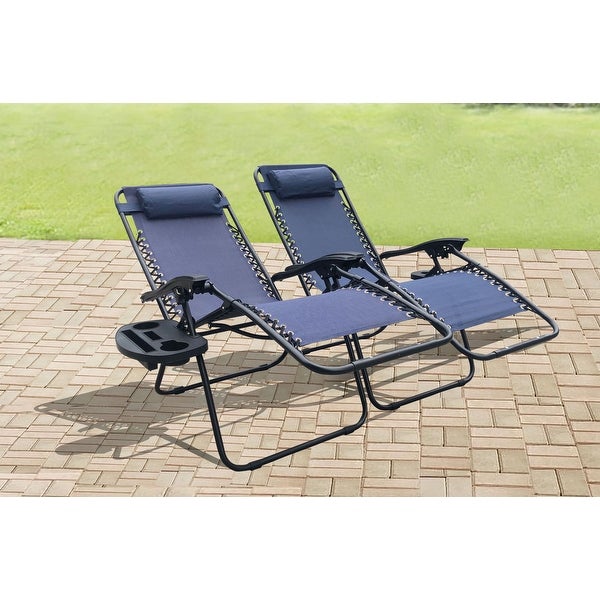 Zero Gravity Recliner / Lounger and Cup Holder in Indigo Blue Mesh 2Pk.