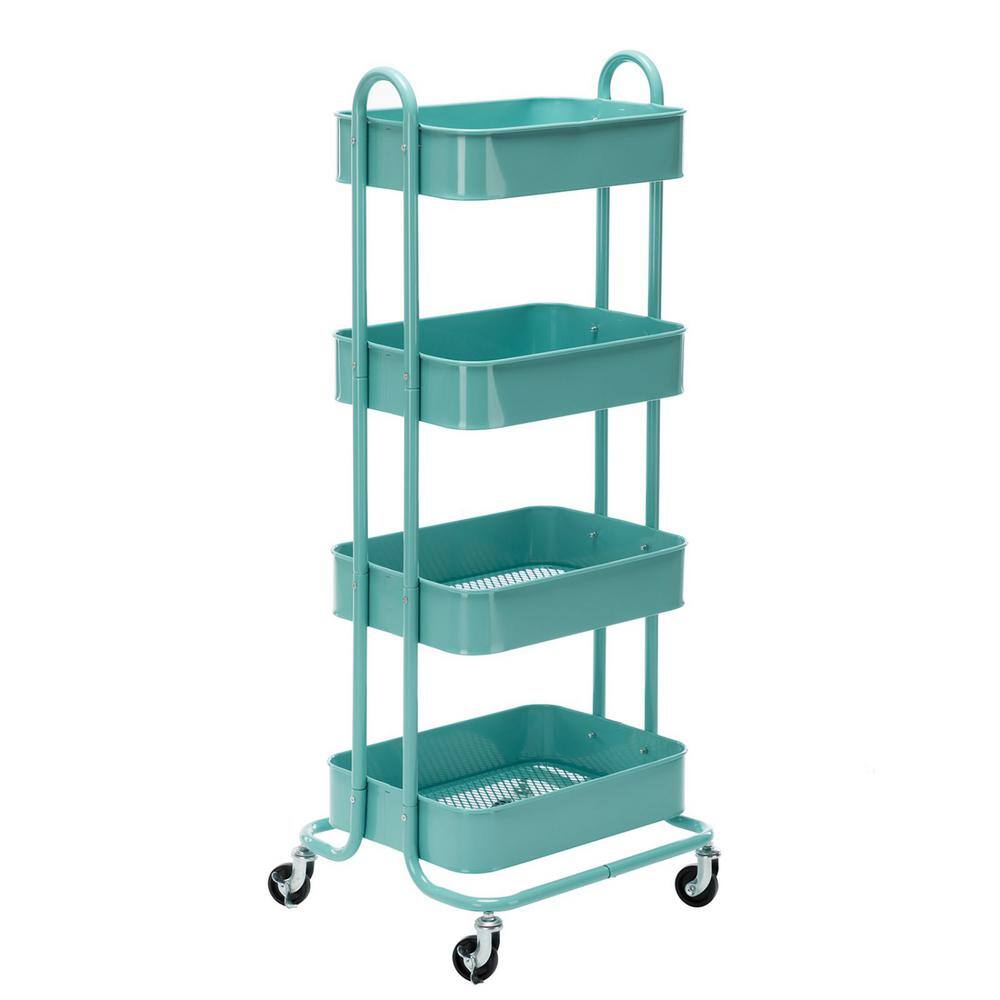 Huluwat 4-Tier Metal 4-Wheeled Shelves Storage Utility Cart in Blue RY-G-USBO4510