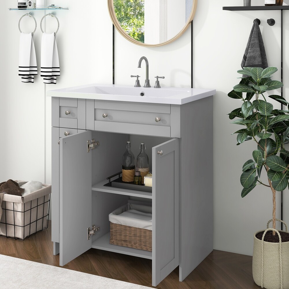 Resin Bathroom Vanity Cabinet with Combined Integrated Sink  Freestanding Storage Floor standing Waterproof Side Cabinet