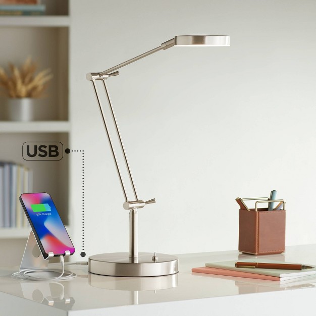 High Satin Nickel With Usb Charging Port Led Adjustable Arm White Head For Bedroom Living Room Bedside Reading