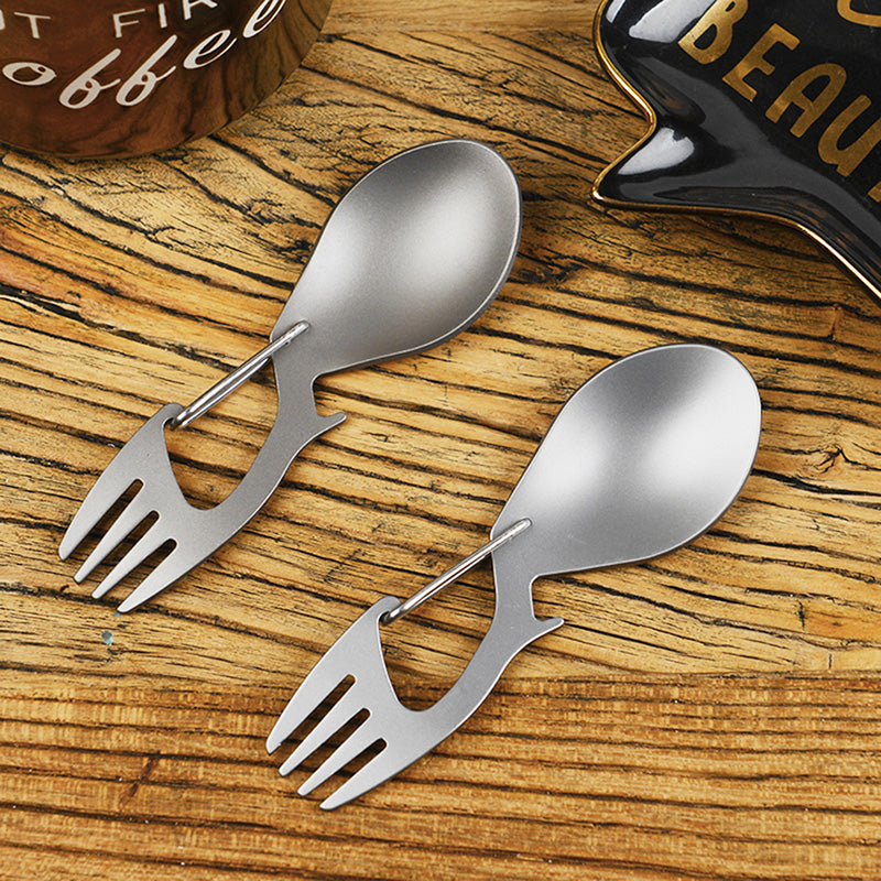 2PCS Outdoor Camping Picnic Stainless Steel Fork Spoon Tableware Ultralight Useful