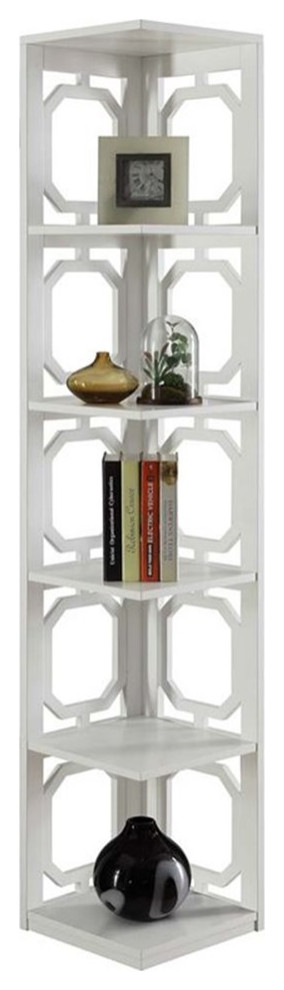 Convenience Concepts Omega Three Shelf Corner Bookcase in White Wood Finish   Transitional   Bookcases   by Homesquare  Houzz