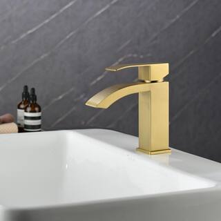 Miscool Single Handle Single Hole Bathroom Faucet with not Deckplate Included and Spot Resistant in Brushed Gold FANKHD10G0903H