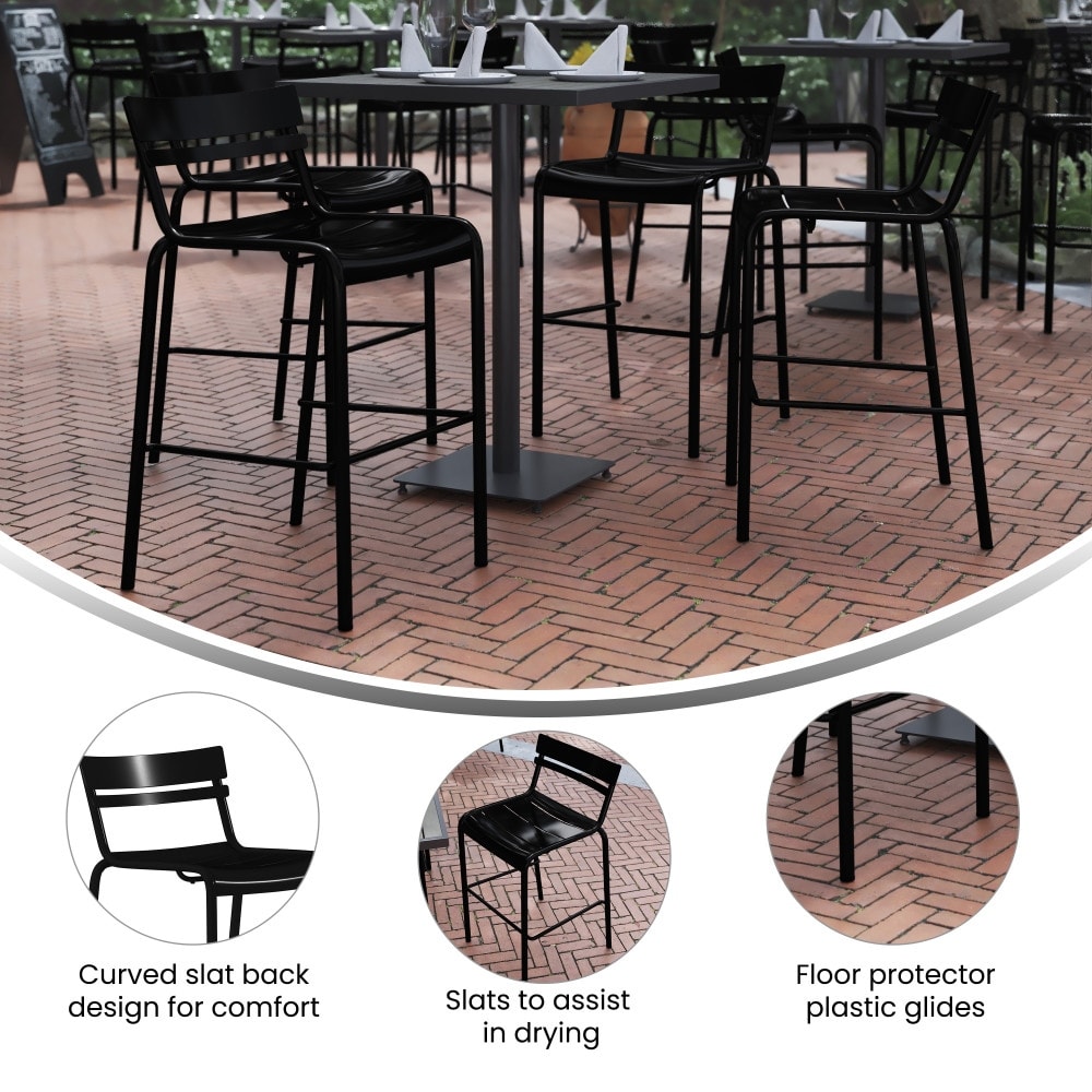 Modern Commercial Grade 2 Slat Indoor/Outdoor Steel Bar Stool