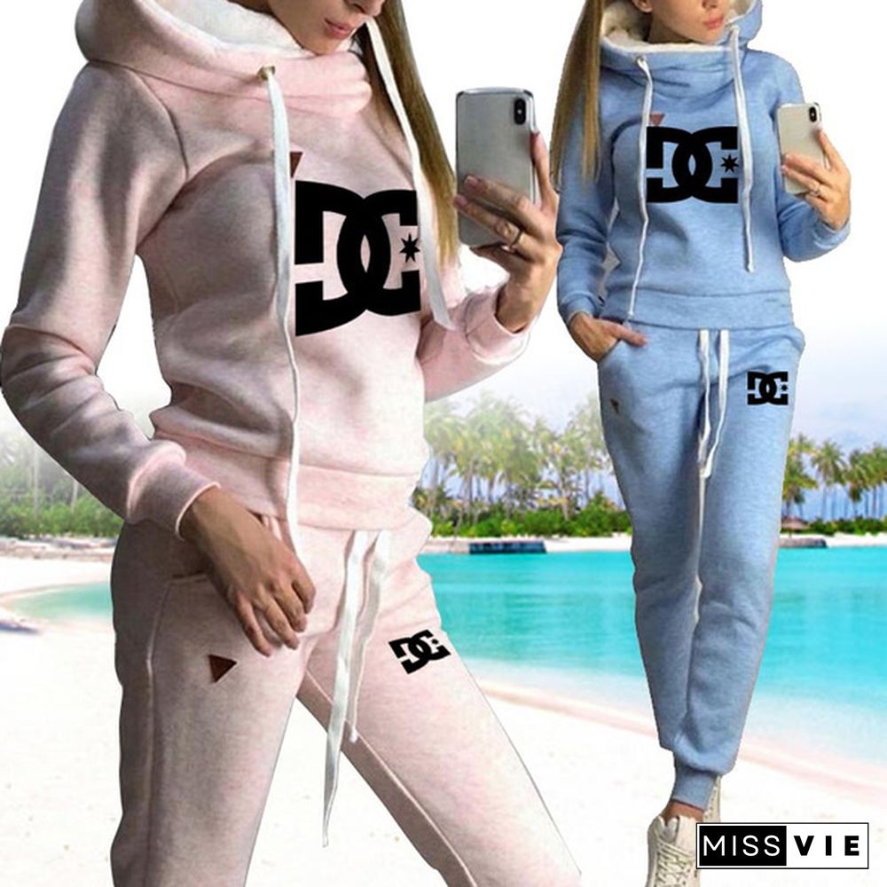 Women Fashion Sets Sportsuits Two Piece Hooded Sweatshirts Pants Two Piece Casual Outfits Set