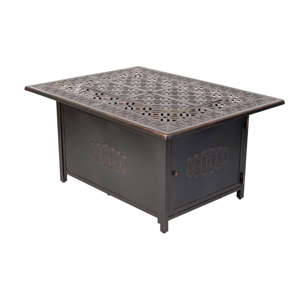 Fire Sense Dynasty 48 in. x 24 in. Rectangle Aluminum Propane Fire Pit Table in Antique Bronze 62743