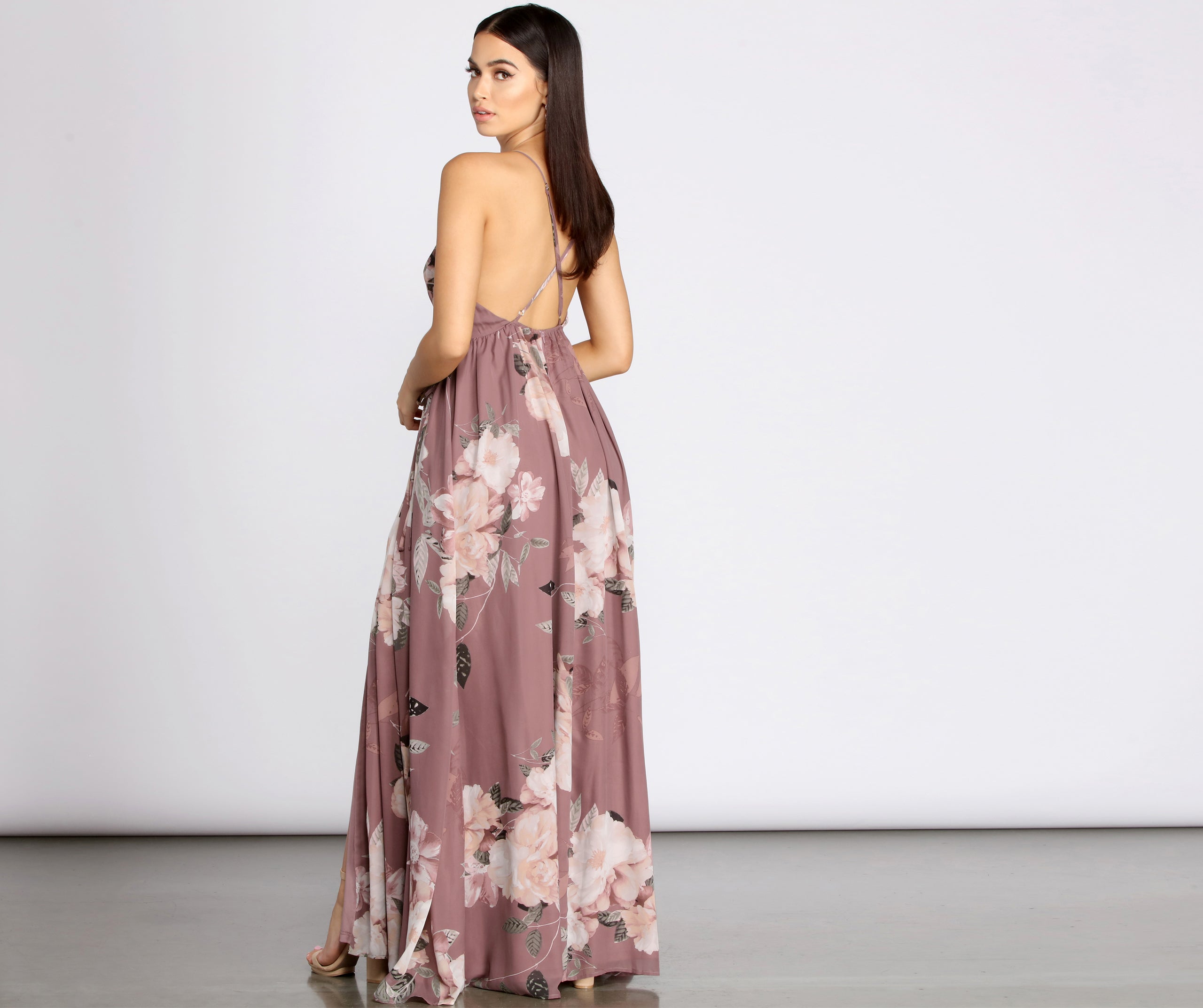 Elisa Floral Chiffon Cross Back A-Line Dress