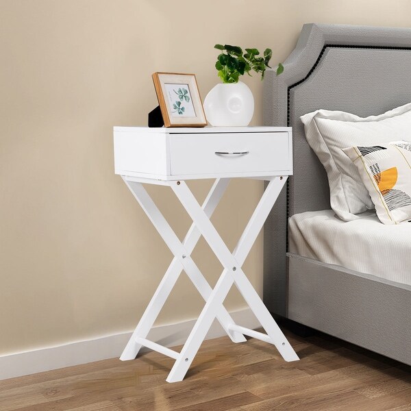 Costway 2 PCS Nightstand X-Shape Drawer Accent side End Table Modern