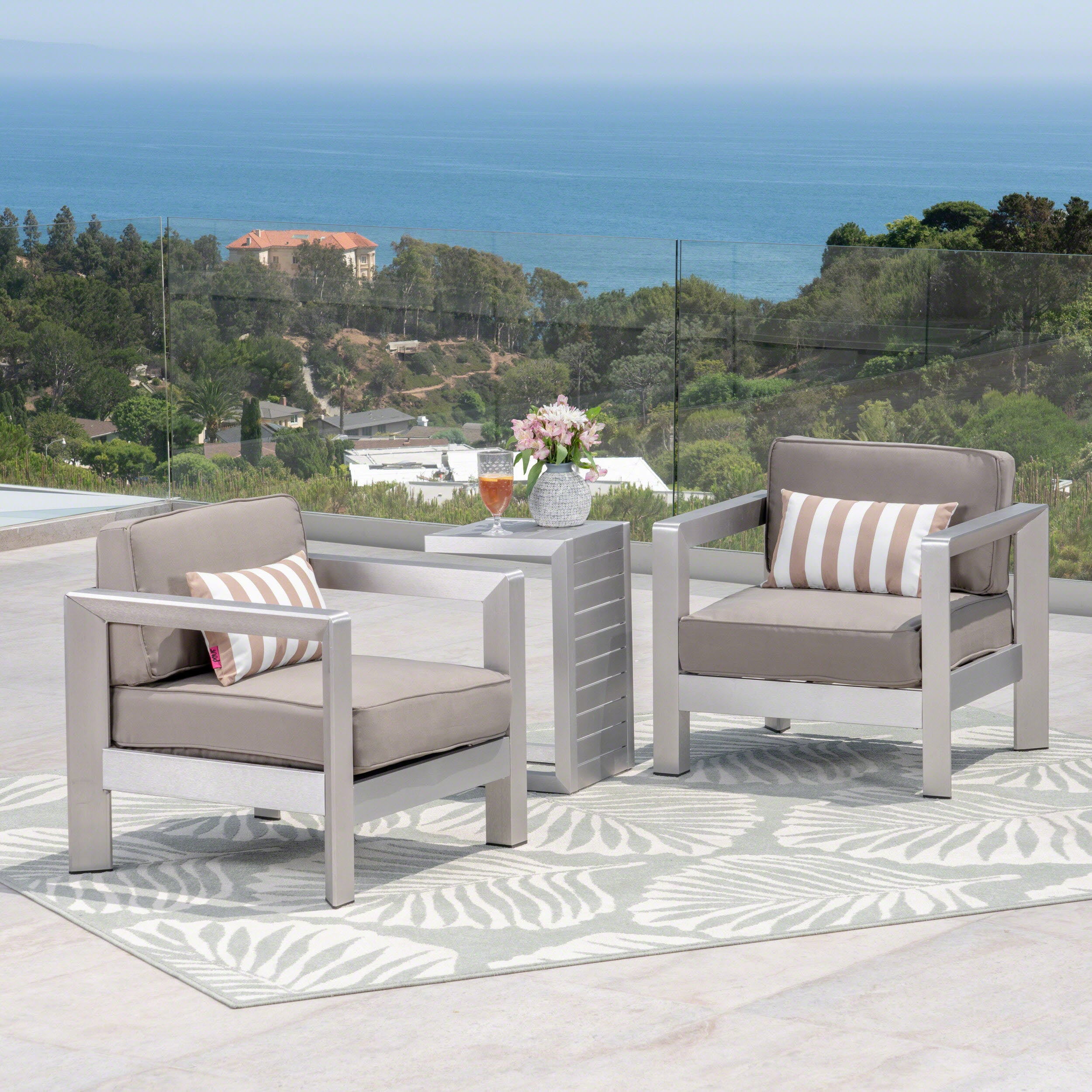 Emily 3-piece Outdoor Aluminum Club Chairs with Side Table