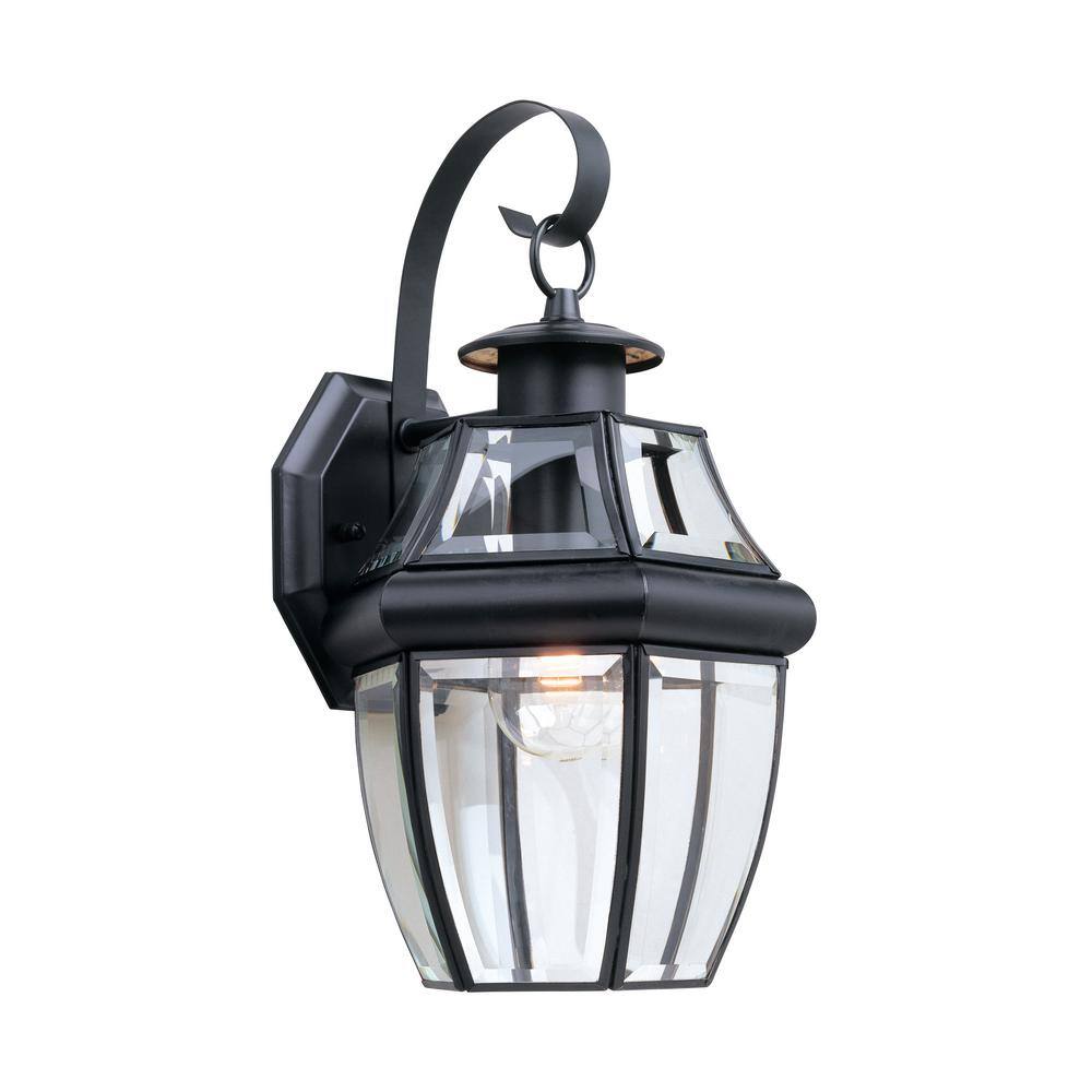 Generation Lighting Lancaster Wall Lantern Sconce 1-Light Traditional Outdoor 14 in. Black Fixture 8067-12