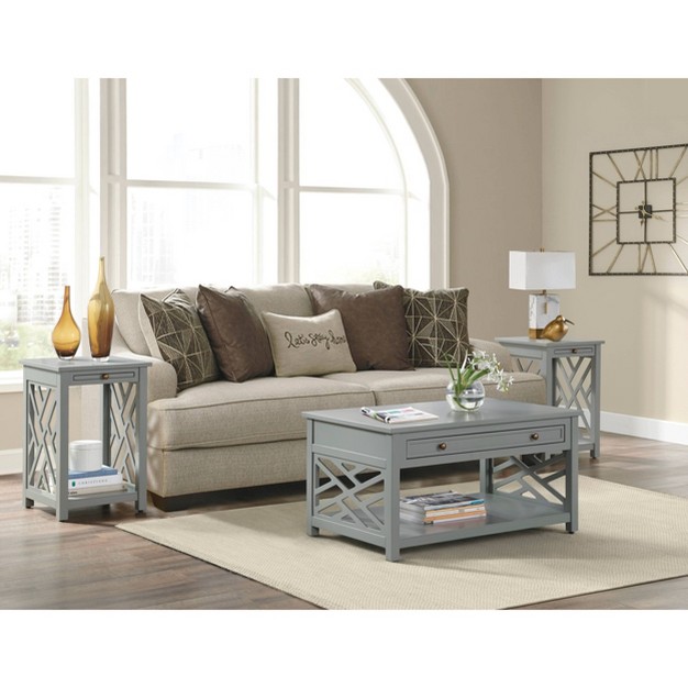 Middlebury Wood End Table With Tray Shelf And Bottom Shelf Gray Alaterre Furniture