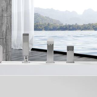 Ultra Faucets Rift Single Handle Deck-Mounted Roman Tub Faucet with Hand Shower in Brushed Nickel UF65843