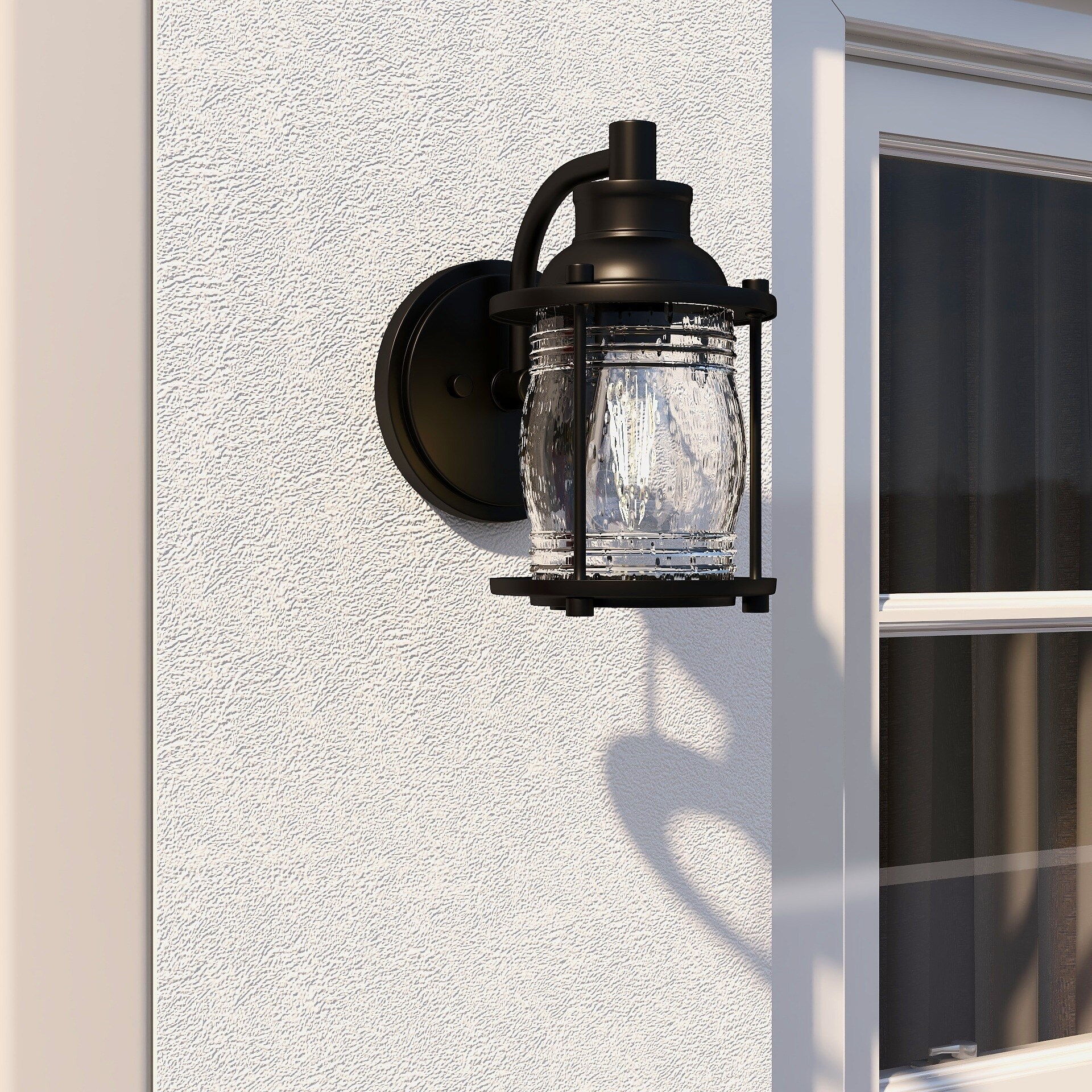 1-light outdoor wall light with black finish and  seeded glass shade Shopping - The Best Deals on Outdoor Wall Lanterns | 39888130