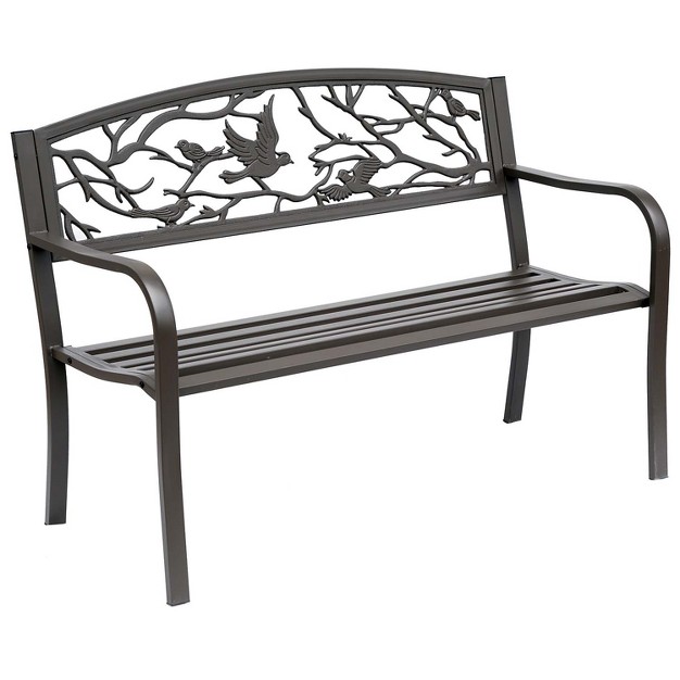 Vintage Animal Pattern Garden Cast Iron Patio Bench Outdoor Furniture Loveseat Chair With Backrest And Armrest For Yard Lawn Brown