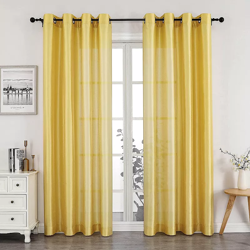 GoodGram 2 Piece Sheer Voile Faux Silk Spring and Summer 84 in. L Grommet Top Curtain Panels