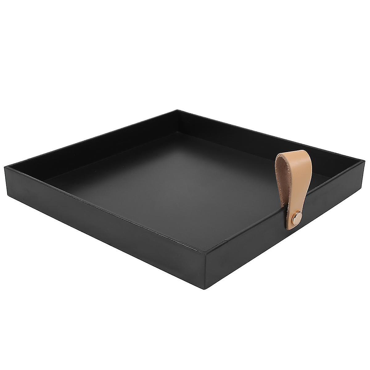 Square Pu Leather Serving Tray Decorative Dish Cosmetics Sundries Desktop Storage Plate With Handl