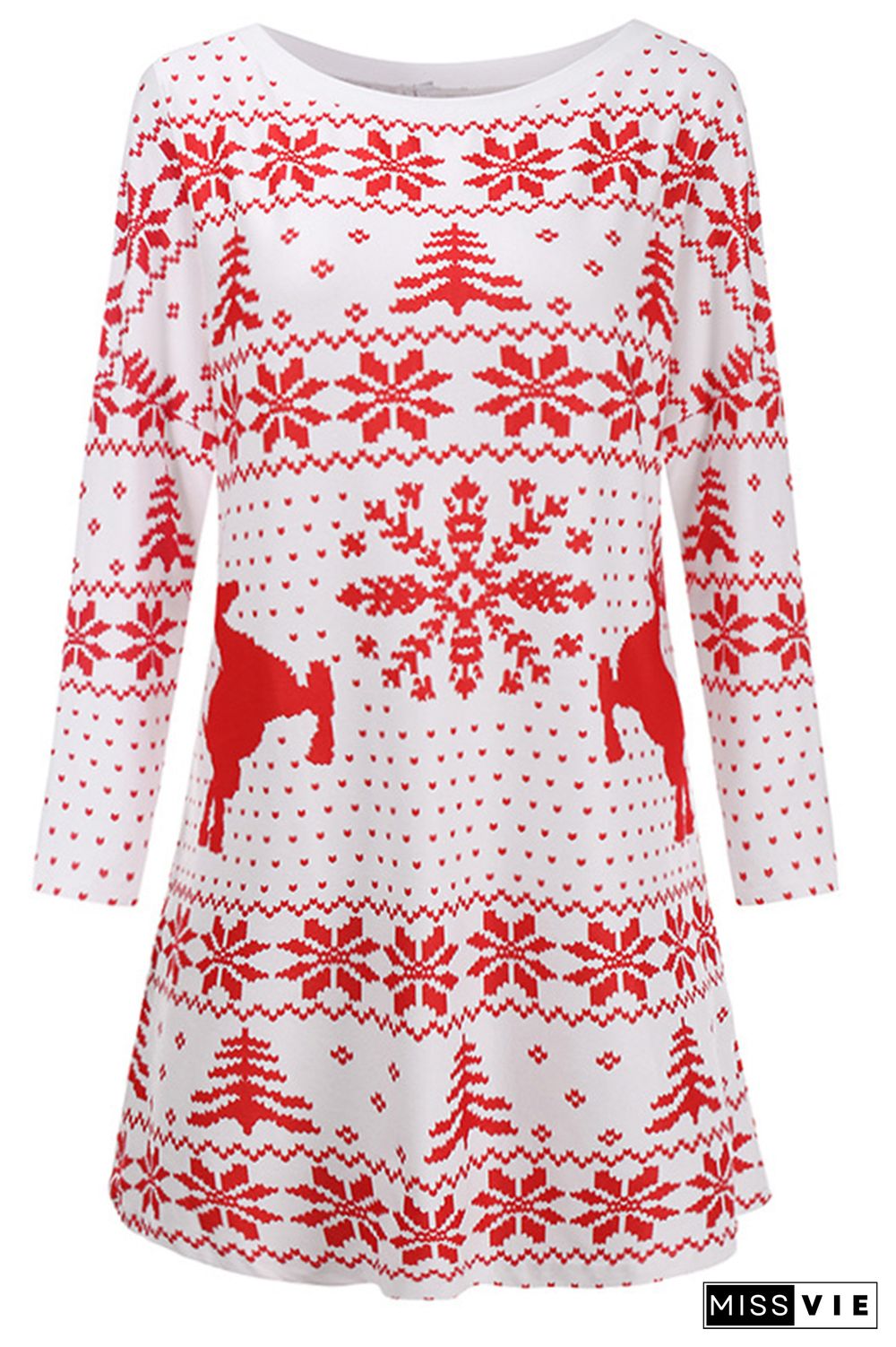 Christmas Print Long Sleeve Dress Women Wholesale